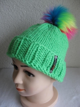 Children Neon bobble hat with colorful faux fur pompom